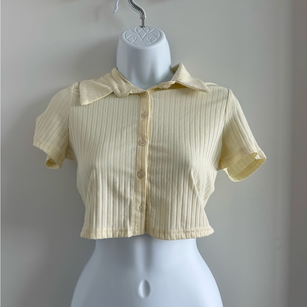Fashion Nova Cream Button Down Crop Shirt